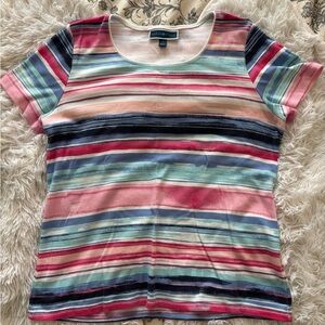 Karen Scott Multicolor Striped Scoop Neck Short Sleeve Tee Shirt Size L